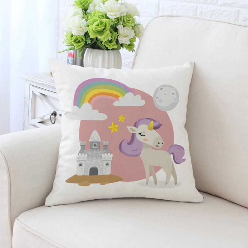 New Unicorn Cushion Cover Hot Polyester Cartoon Unicorn Pillowcase Kids Room Decoration Sofa Couch Throw Pillow Cover Decorative