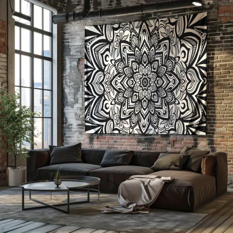 Black  White Mandala Tapestry Boho  Chic Bedroom Wall Decor