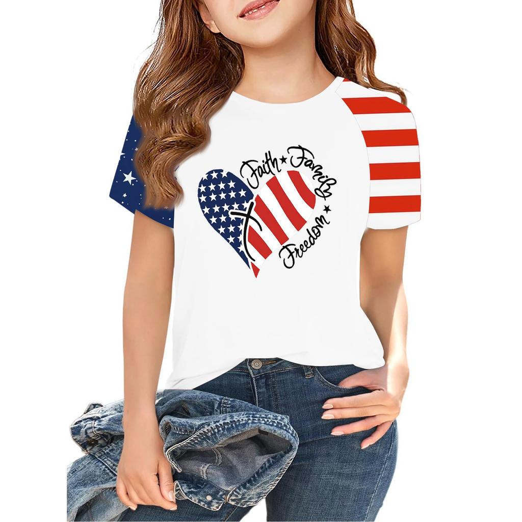 Tops For Youth Kids Boy And Girls 2-10 Years Round Neck Short Sleeve Trendy Tops