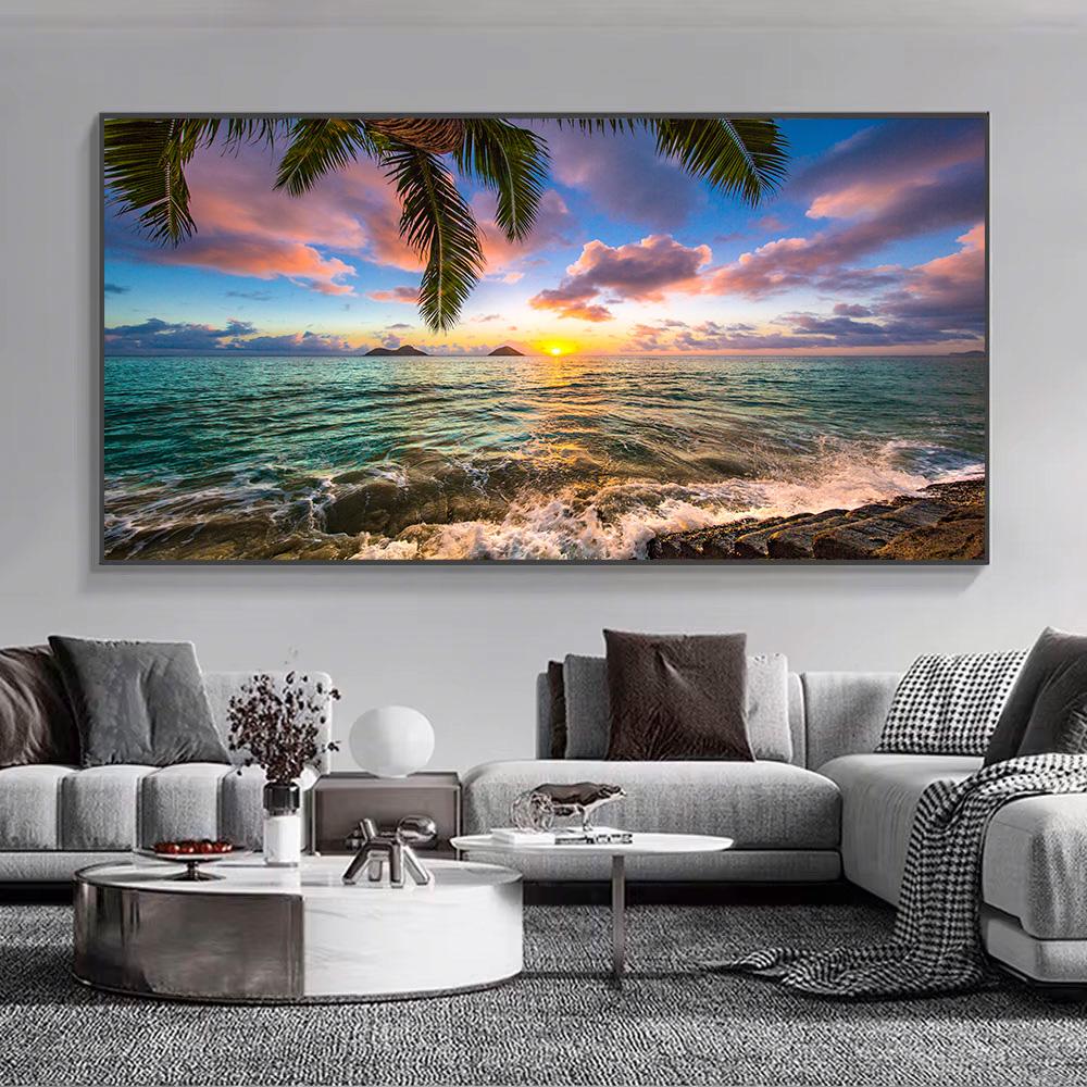 Sea View Beach Scenery Coconut Tree Image Tropical Palm Plant Wall Art Poster Canvas Painting Modern Home Bedroom Decoration