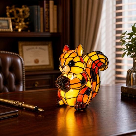 Yousheng Animal Table Lamp, Colored Glass Chicken Squirrel Monkey Mouse Horse Cattle Night Light, Warm Light Bedside Lamp for Bedroom Living Room