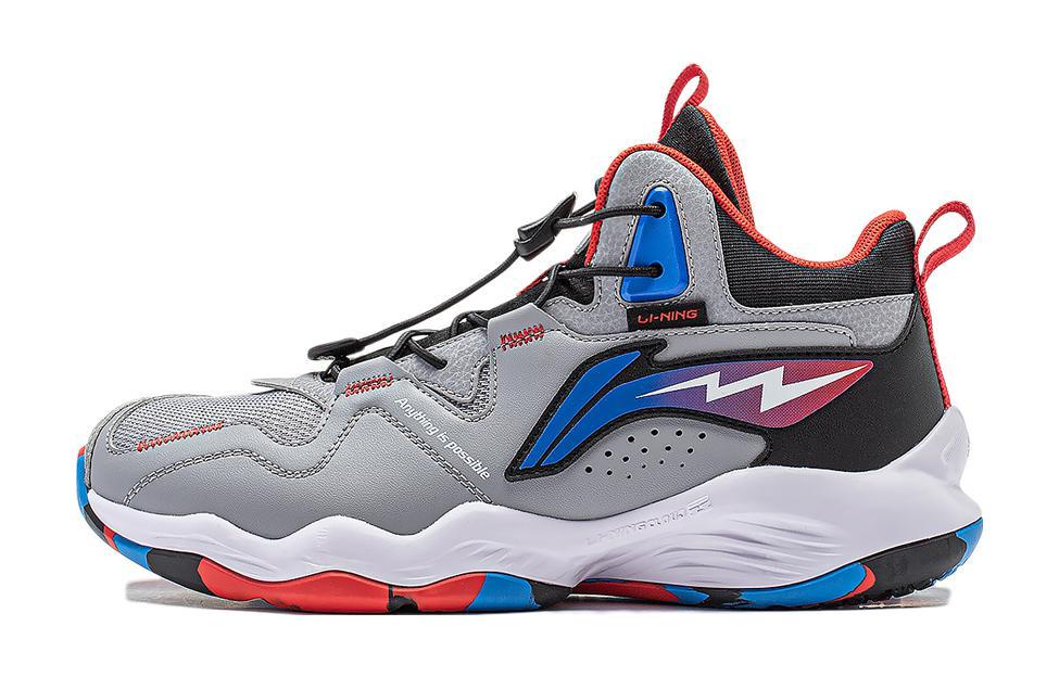 Li Ning YOUNG Mid top Children s Basketball Shoes Snow Gray Kids YKBT090-9 38