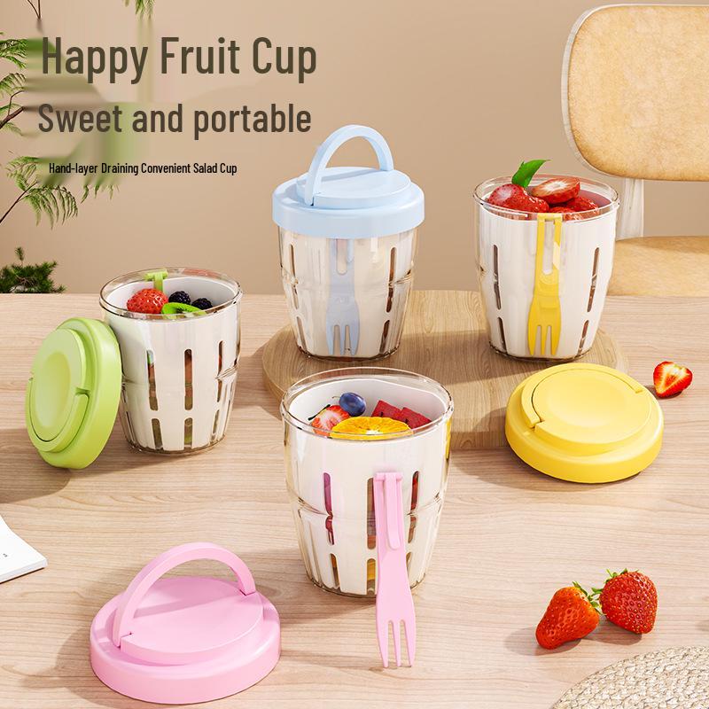 Double-Layer Portable Fruit and Salad Cup with Fork