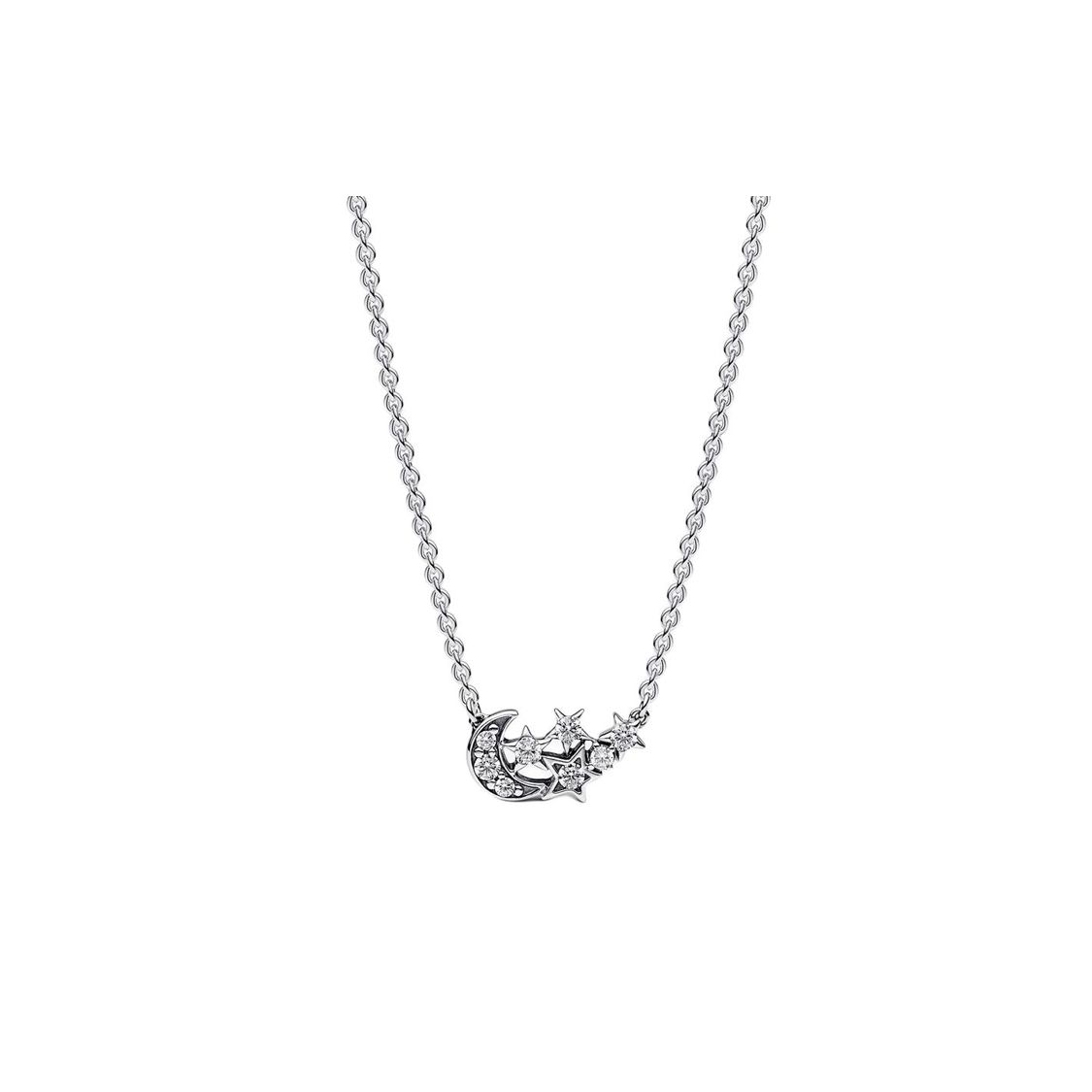 Pandora Moon And Star Shaped Sterling Silver Necklace Unisex necklace 392991C01 Box
