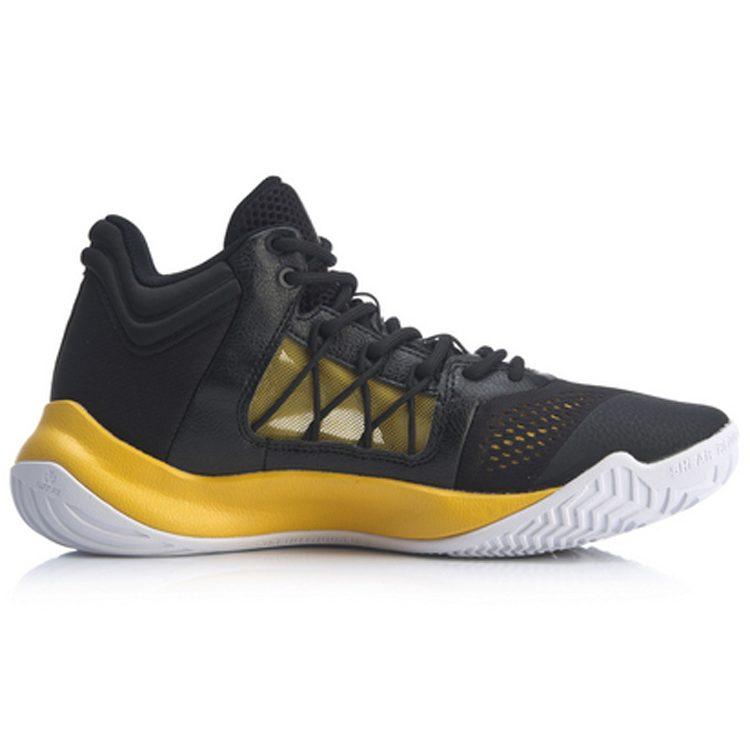 Li Ning Storm 1 Fashion Abrasion Resistant Breathable Mid Top Basketball Shoes Men's Black Yellow ABAP073-4