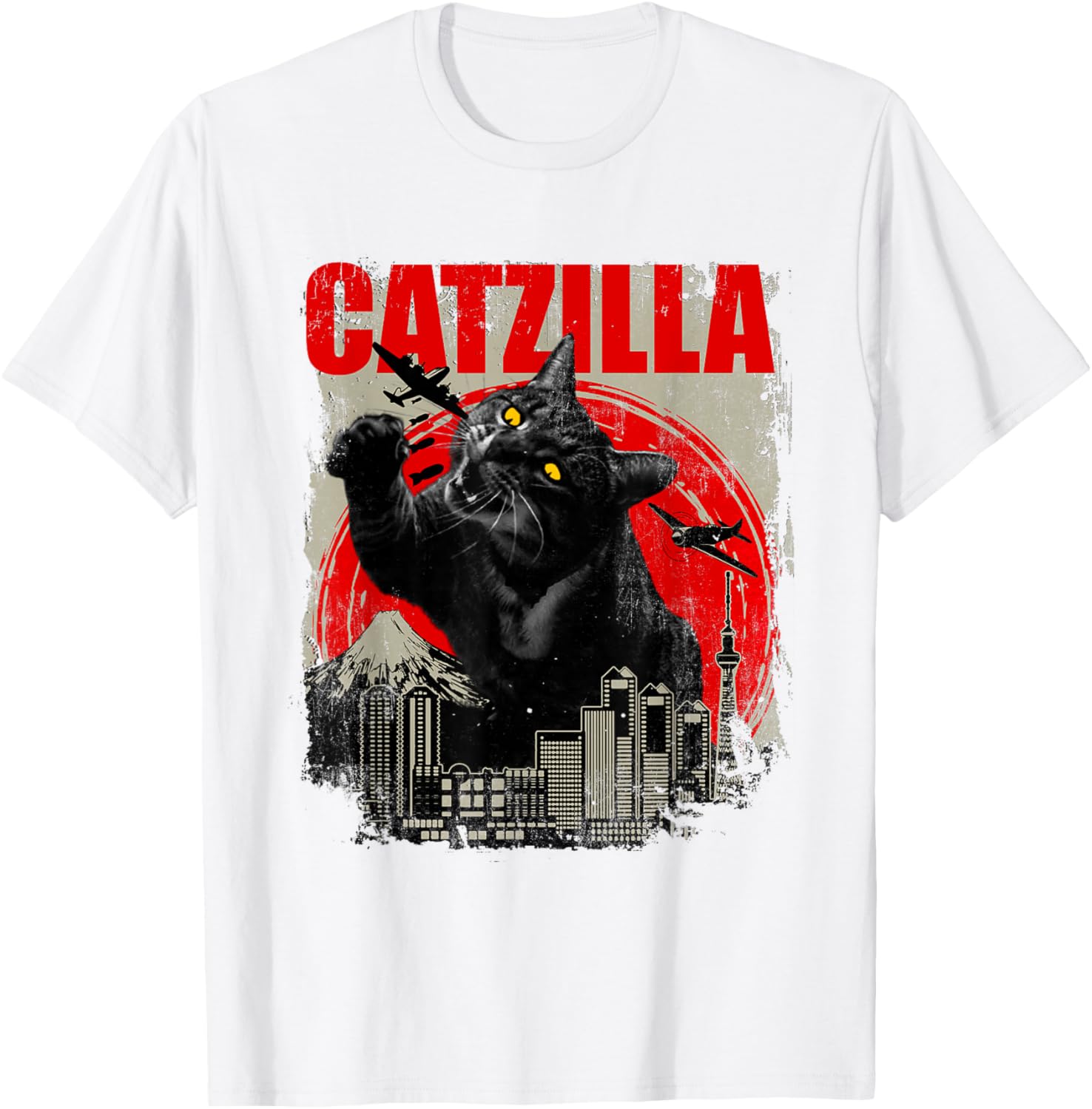 

Catzilla Camiseta Casual Funny Cat Lover Kitten Kitty Short Sleeve T-Shirt Pet Lover Tee Cotton Shirt S разноцветный