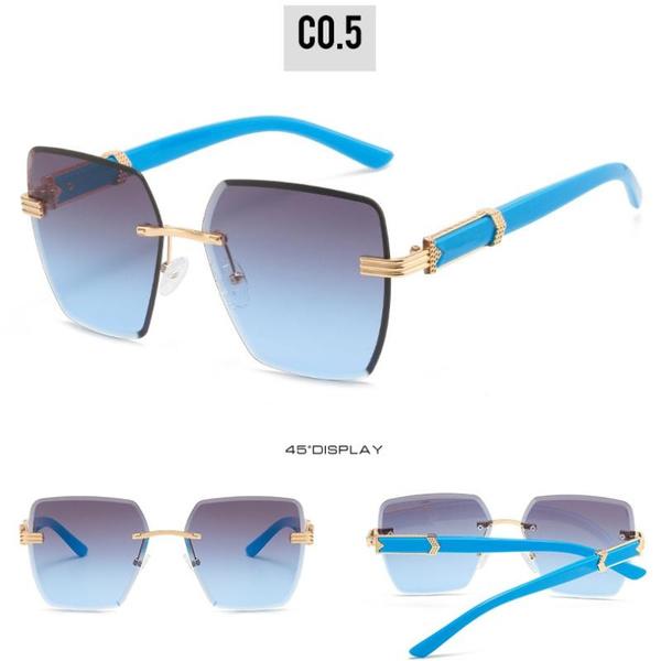 Oversized Rimless Sunglasses for Women Geometric Diamond Cutting Gradient Lens UV Protection Fashion Shades Trendy