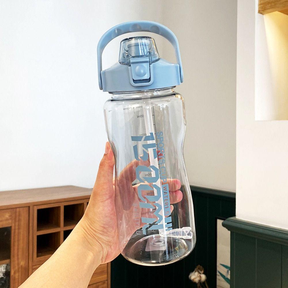 

Градуированная фитнес-бутылка для воды с соломинкой с соломинкой Стакан для воды с соломинкой Тренажерный зал blue-1500ml