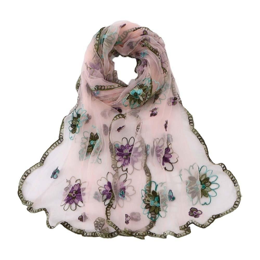 Lightweight Sheer Shawl Breathable Summer Hijab Neck Wrap Floral Headwrap Beach Vacation светло-розовый