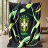 Brazil Football Printed Flannel Blanket Skin Friendly Warm Decorative Throw for Indoor Couch Bed Daily Use