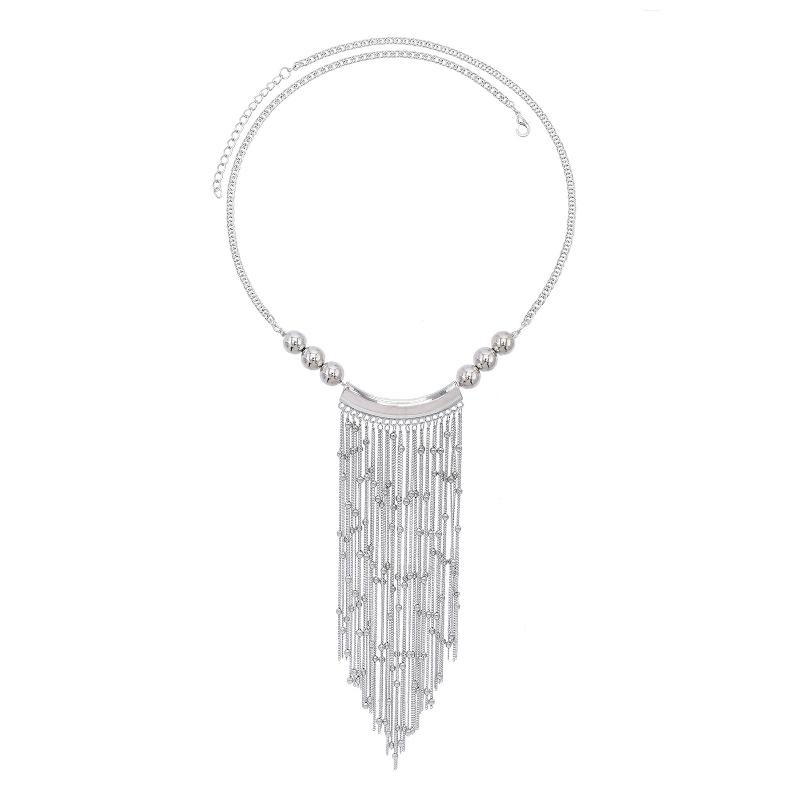 Fashion Alloy Handmade Bead Necklace With Tassel Pendant Exaggerated Personality High Quality Vintage Jewelry Accessory Gift