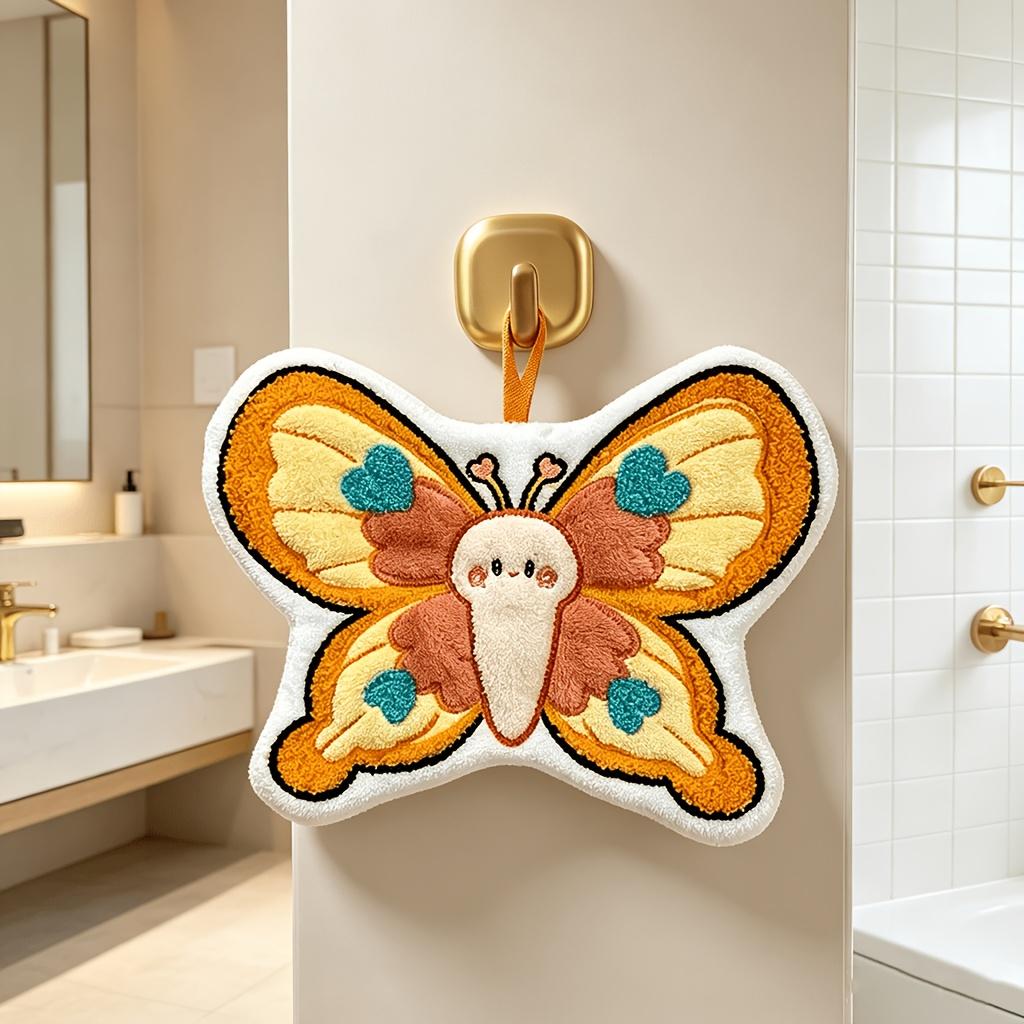 1Pc Cute Coral Butterfly Hand Towel, Soft, Super Absorbent And Quick-Drying, Reusable Thickened Hanging Towel, Suitable For Bathroom And Kitchen оранжевый