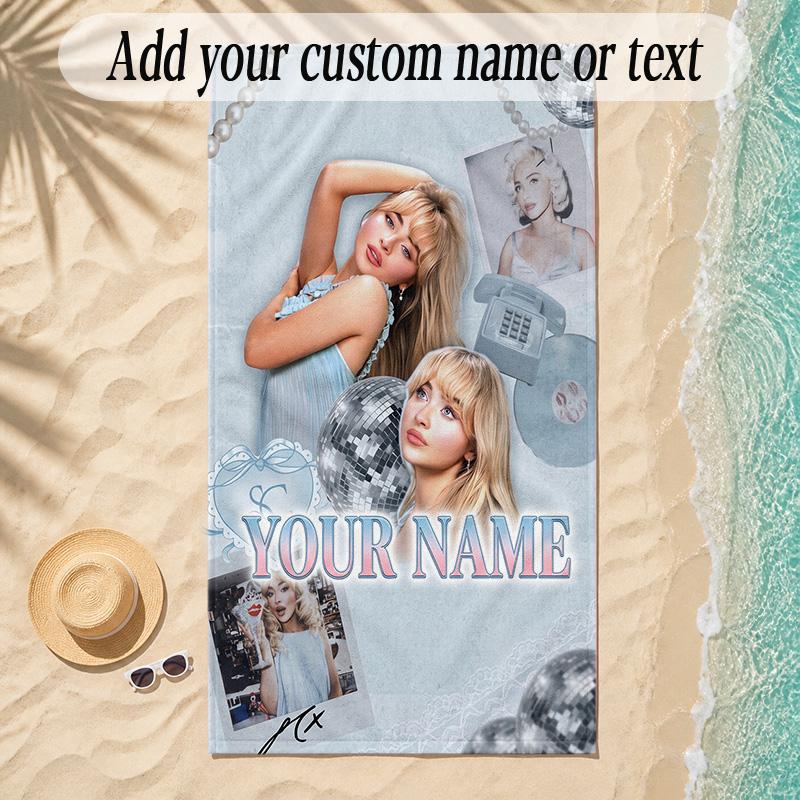 Beach TowelSabrina Carpenter Custom Name Text Personalized Soft Towel for Beach Pool Indoor Home Decor Gift