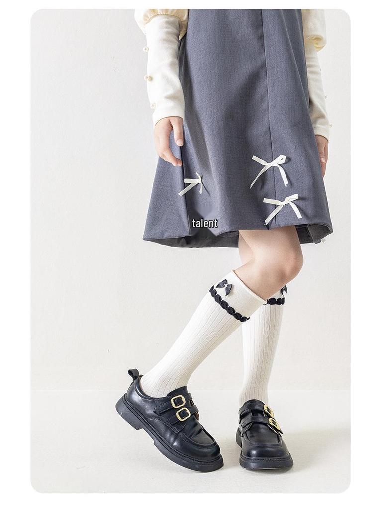 Girls' Korean-Style Bow Calf Socks for Spring and Autumn
