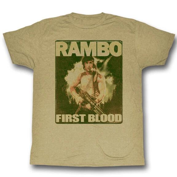 Rambo First Blood Holding A Machine Gun Men's T Shirt 80's Movie