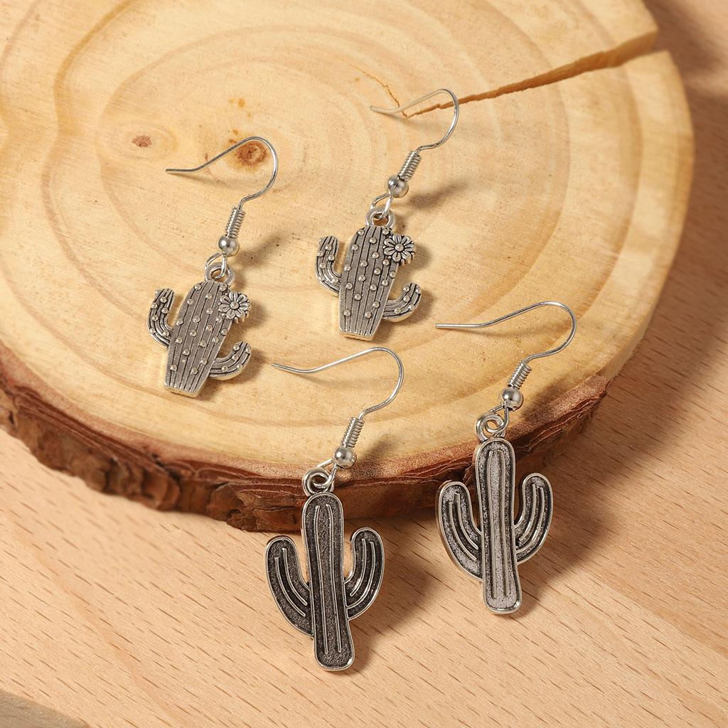 Punk Western Cowboy Style Creative Niche Design Sense Vitality Cactus Ear Hook Earrings Retro Trend