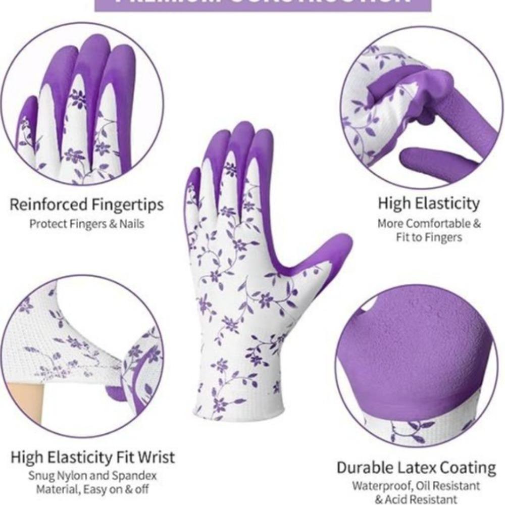 3Pairs Breathable Gardening Gloves Printed Working Glove Portable Latex Foam Gloves Outdoor