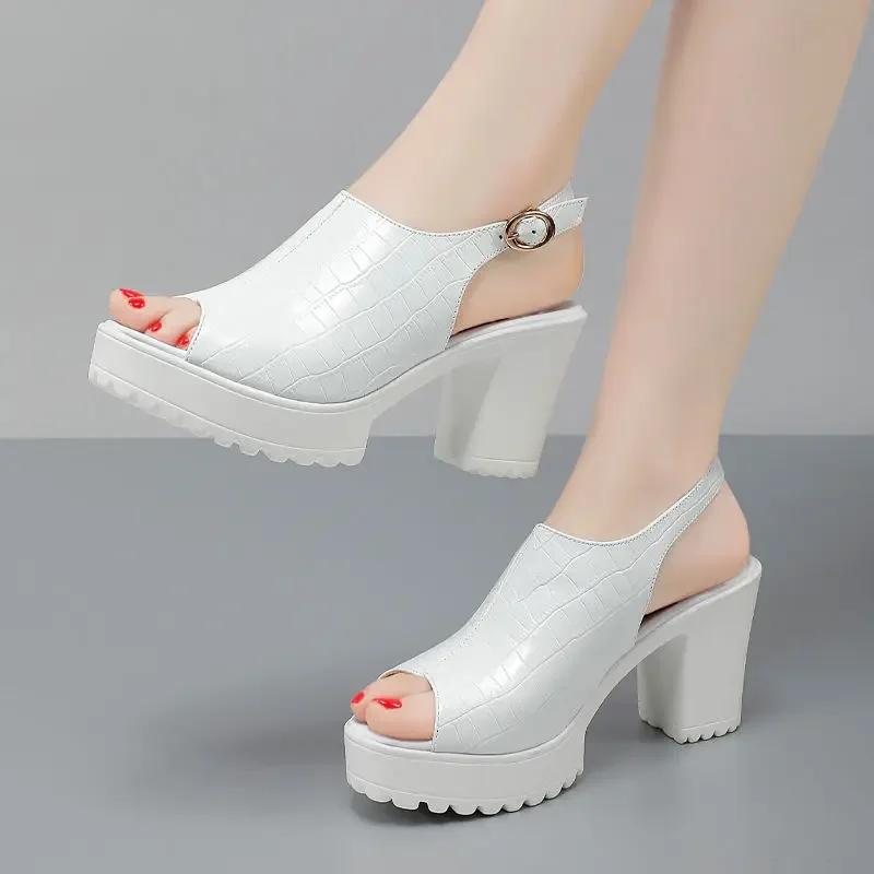 Small Size 32-43 Elegant  Block High Heels Sandals Patent Leather Shoes Summer 2025 Thick Platform Sandals Women Office Model