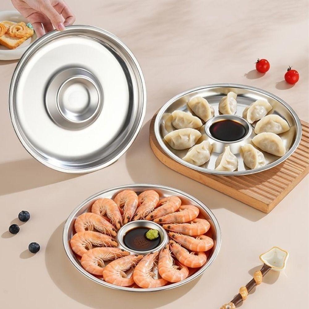 Stainless Steel Dumpling Plate Circular Shape French Fries Plate Salad Plate Food Serving Tray  Bar