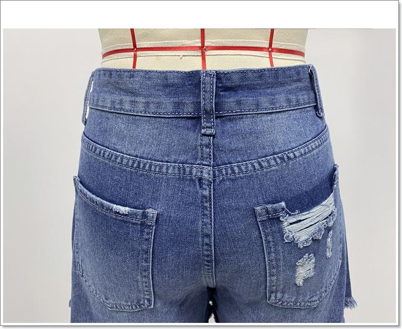 2024 European & American Style Handmade Distressed Fringed Denim Shorts for Women