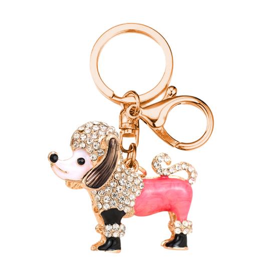 Keychain Pendant 3D Cartoon Poodle Dog Design Sparkling Rhinestones Inlaid Key Chain