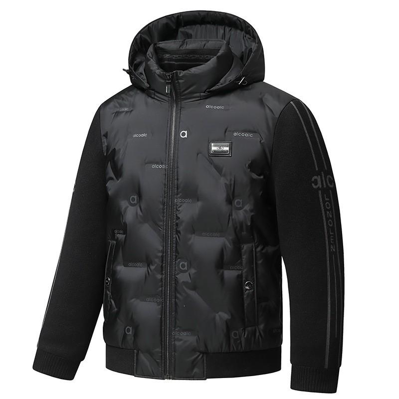 Mens Winter Down Jacket With Detachable Hood Knit Cuffs 90% White Duck Slim Fit Urban Daily Wear