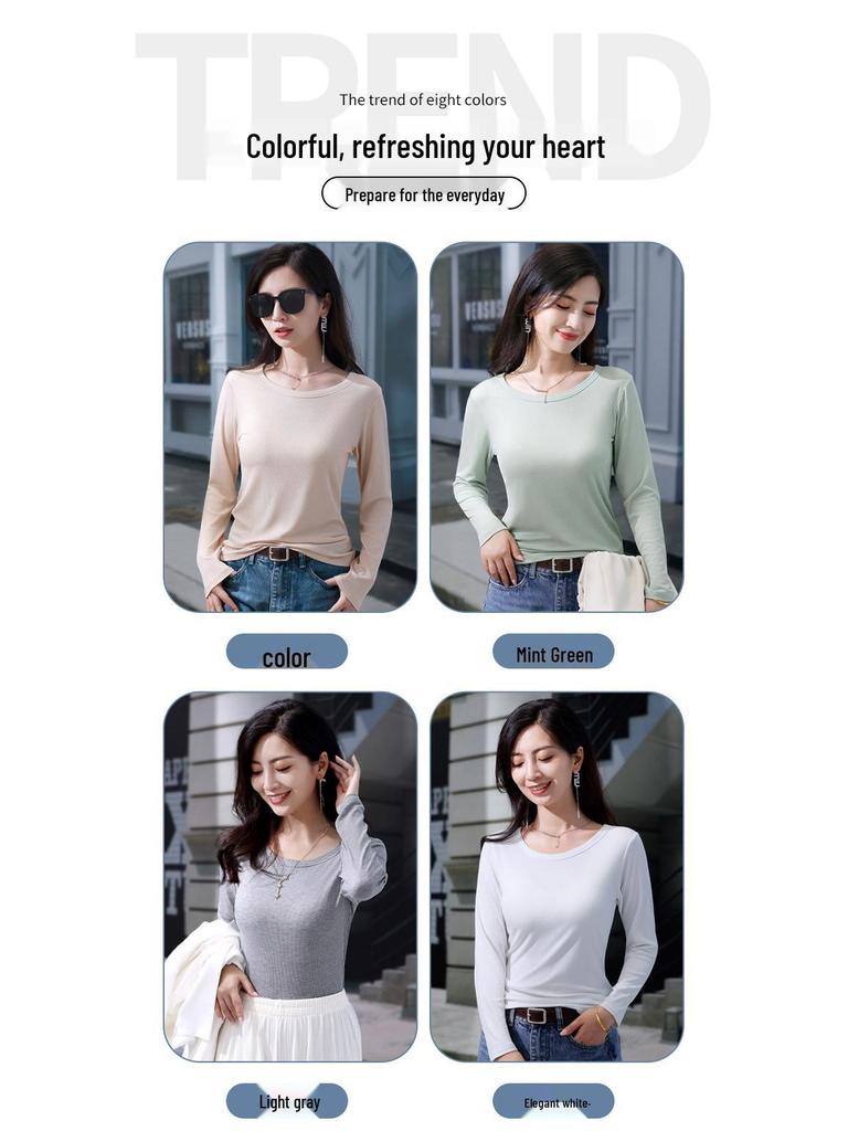 Autumn Korean Style Women's Slim-Fit Long Sleeve Round Neck T-shirt