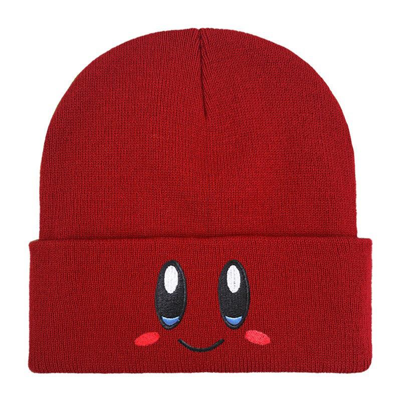 Cappello a Maglia Rosa con Viso Ricamato 3D Espressione di Kirby Carino Versatile Cappello in Filato