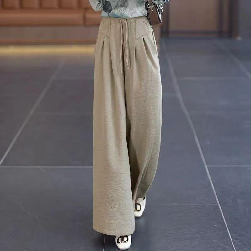 Women's Retro Drapey Wide-Leg Pants: Slimming, Elegant Straight-Leg Trousers for Spring/Summer 2025
