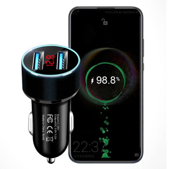 3.1A Car Charger Dual USB Port Quick Charging Aluminum Alloy LCD Display Mobile Phone Adapter for Phone