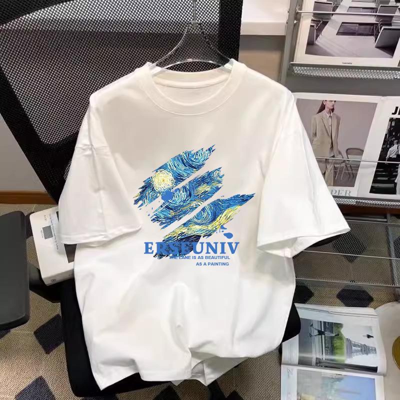 

Женская модная свободная хлопковая футболка - белая футболка с круглым вырезом и графическим принтом Small