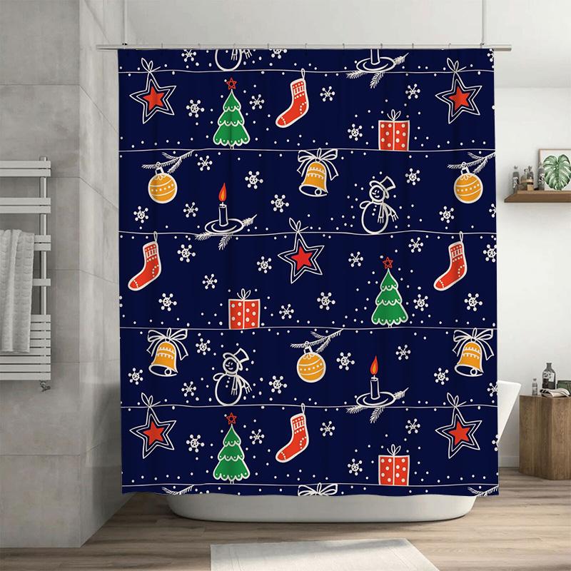 

Tu Christmas Shower Curtain Festive Holiday Bathroom Decor Waterproof Xmas Pattern Fabric Backdrop Home Decoration Gift W60H190(CM)-1 Pcs
