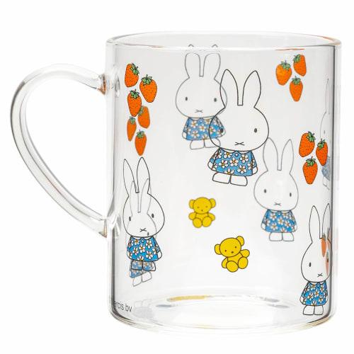 Space Joy Miffy Mug, Heat-Resistant Glass, 330ml, Microwave-Safe, Miffy & Strawberry Design, 8644005MS Clear, 7.5cm Diameter