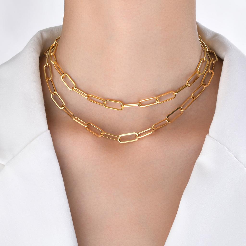 Colar de Corrente Cruzada Estilo Moda, Corrente para Clavícula de Aço Inoxidável, Colar de Corrente O Plana e Longa para Mulheres