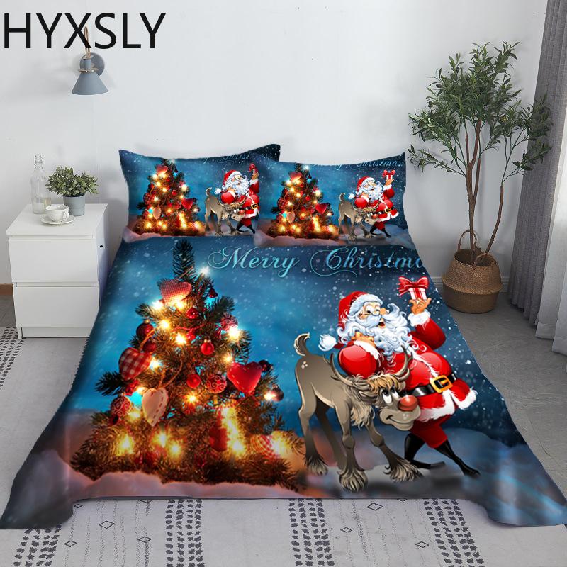 Christmas Snowman Bed Sheet Set Santa Claus 3D Carton Polyester Bed Flat Sheet With Pillowcase Kids Bedding 2/3pcs Modern Design