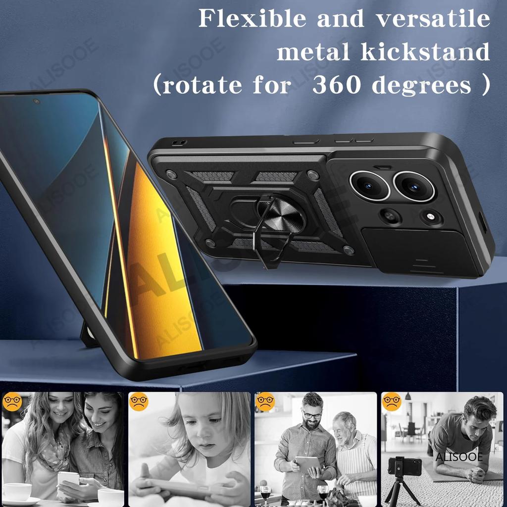 Kickstand Funda for POCO C85 4G Case Armor Slide Camera Protection Back Cover Ring Holder Shockproof Capa