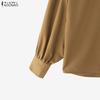 ZANZEA Women Casual Round Neck Loose Long Sleeve Solid Blouse