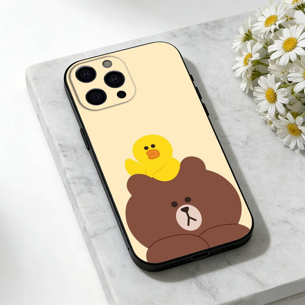 Cartoon L-LINE F-Friends Brown Phone Case For iPhone 17,16,15,14,13,12,11 Plus,Pro,Max,Mini Silicone black Soft Cover