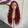 AIMEYA Burgundy Lace Wig Long Body Wave Synthetic Hair Glueless 13x4 Lace Front Wig for Women Wine Red Wigs Daily Wear Cosplay