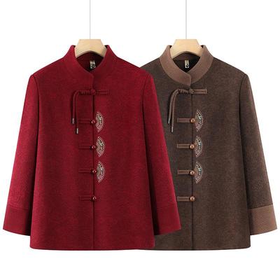 Women's Plus Velvet Thickened Tang Suit for Autumn/Winter - Warm Woolen Top for Elderly Grandmother