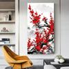 Red Plum Blossom Canvas Wall Art Print, Frameless Ink Painting Poster for Home Office, Living Room, Classroom Decor, Modern Art
