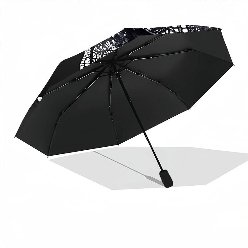 1pc Black Lace Bow Automatic Opening and Closing Folding Umbrella with 8 Iron Ribs - Portable, Foldable for Travel Yy251124173