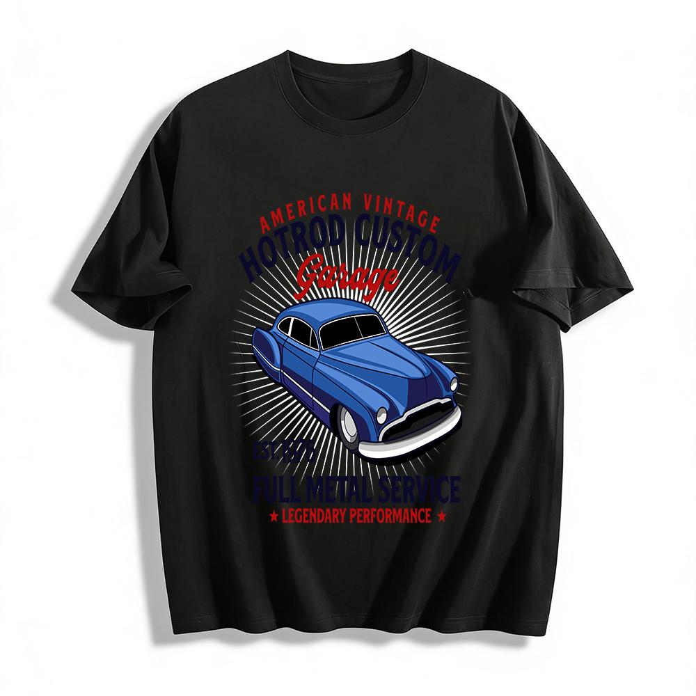 American Vintage Hotrod Custom Garage Print Tee Classic Car Culture Top Pure cotton T-shirt XXS