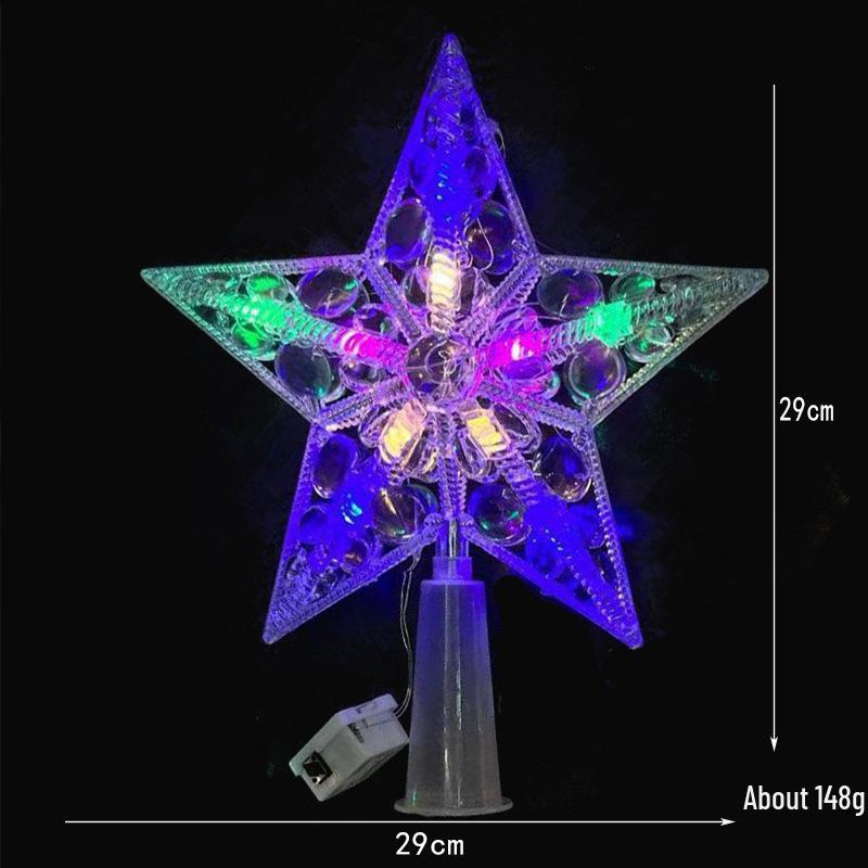 Christmas Transparent Luminous Star Tree Topper - Light-up Five-Pointed Decoration