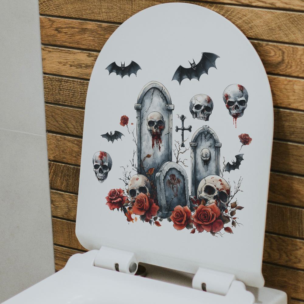 Halloween Tombstone Terrifying Skull Bathroom Toilet and Toilet Stickers for Beautification and Decoration