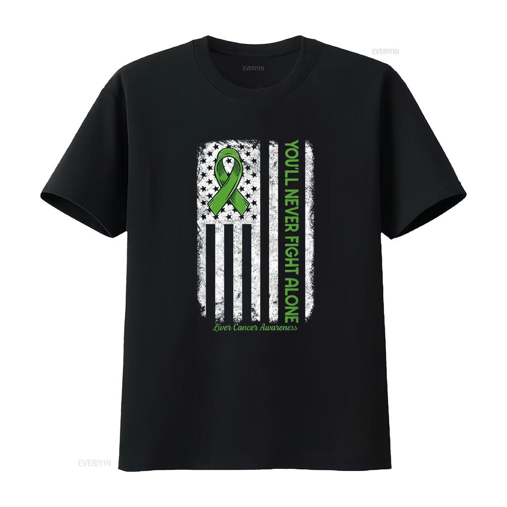 You Ll Never Fight Alone Flag Green Liver Cancer Awareness T Shirt Vintage Washed Versatile Breathable Stretched Casual Stylish
