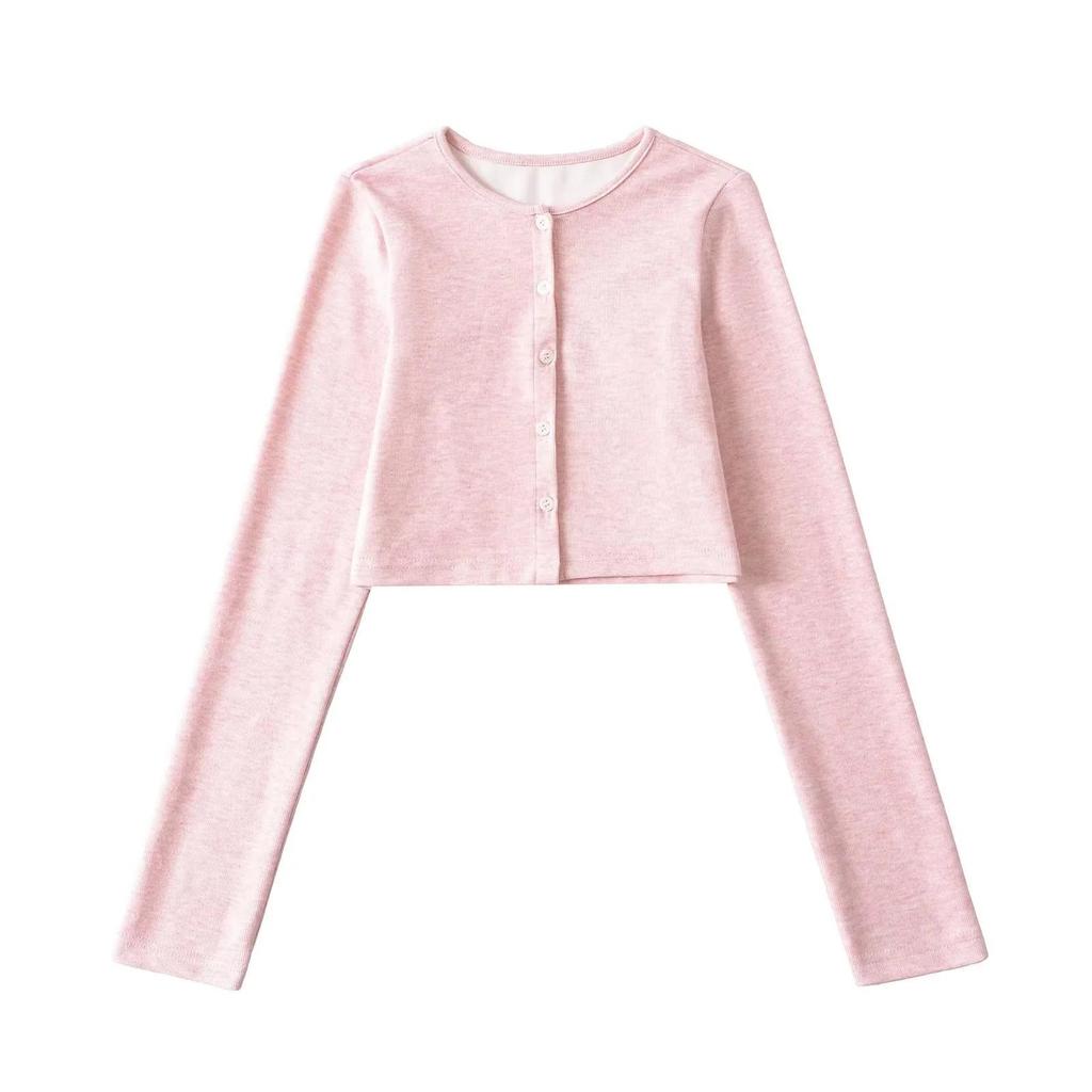 Spicy Girl Slim Fit Short Cardigan Top: High Waist, Round Neck, Single-Breasted, Slim Long Sleeve Crop for Spring/Summer