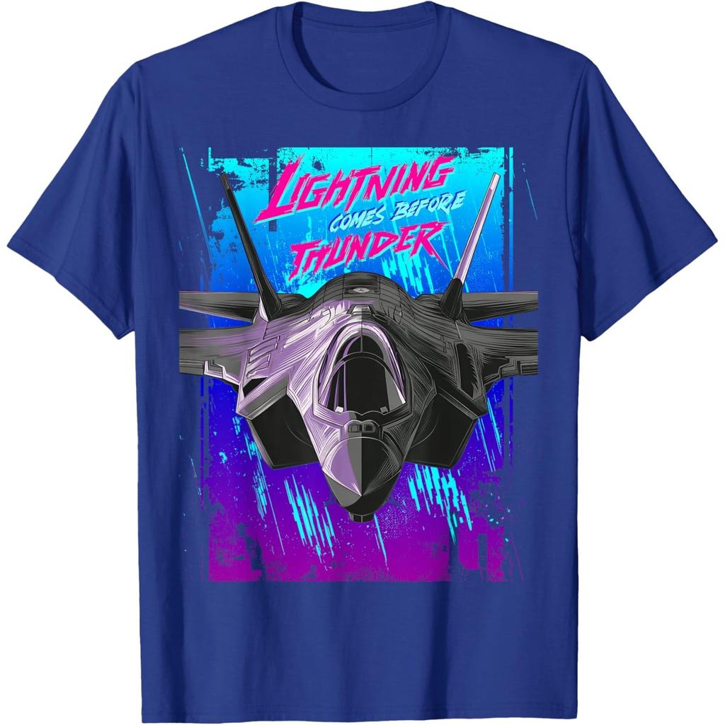 Fighter Jet Lightning Before Thunder Graphic Print Men's Cotton T-Shirt Casual Round Neck Tee