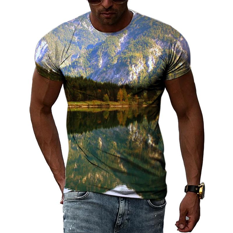 

Мужская летняя футболка с пейзажным узором, уличная хип-хоп трендовая одежда с круглым вырезом, индивидуальный модный повседневный топ с короткими рукавами
