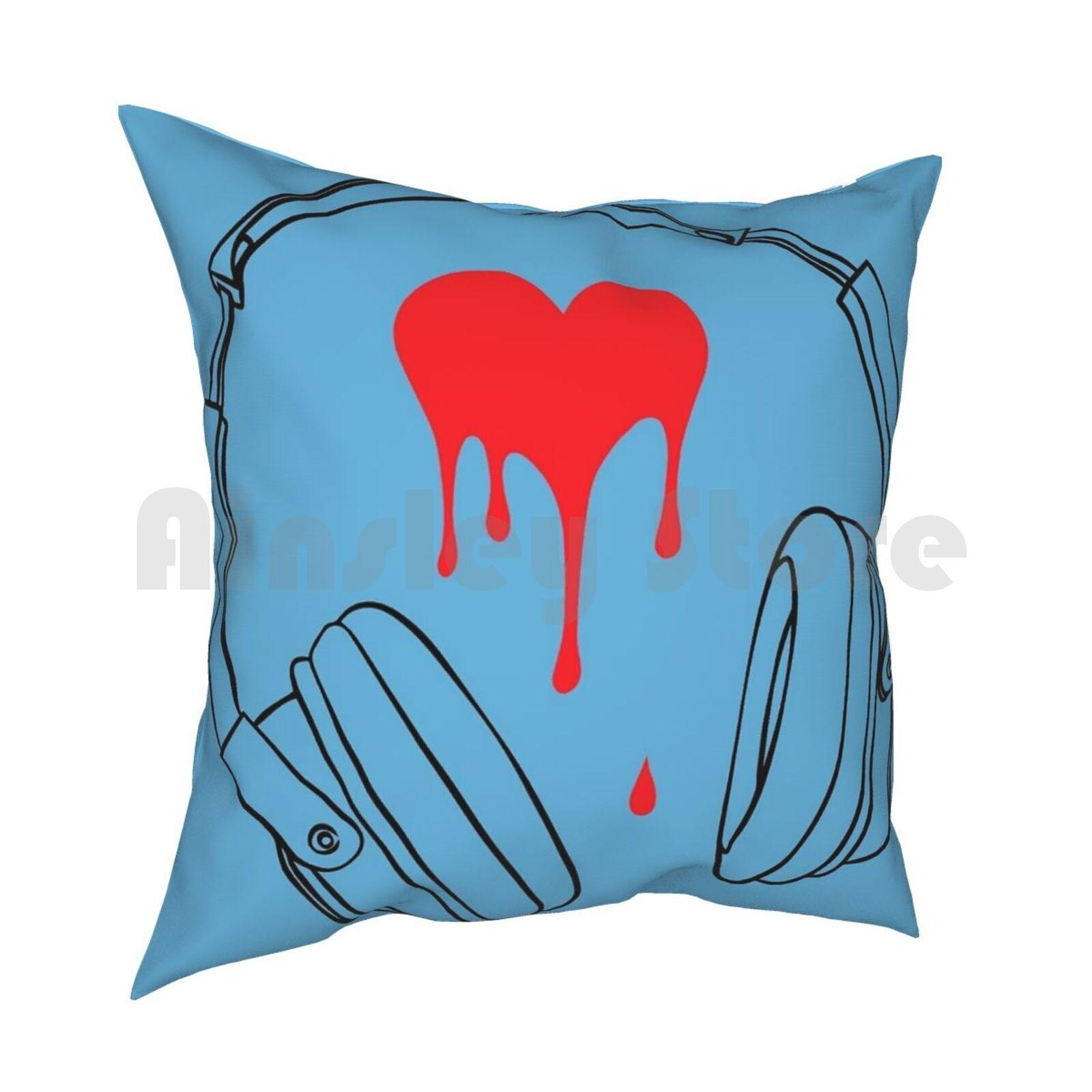 Headphone Melt Love ( Black ) Pillow Case Printed Home Soft DIY Pillow Cover Headphones Music Heart Love 30x30cm 12x12in